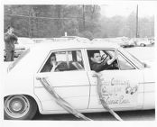 GE College Bowl team in decorated car